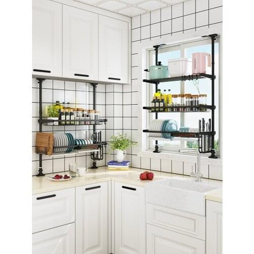 Ceiling Storage Rack Kitchen Window Rack New Draining Rack Retractable Punch-Free Storage Window Shelf Kitchen Accessories