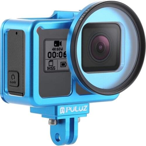 PULUZ Housing Shell CNC Aluminum Alloy Protective Cage with Insurance Frame & 52mm UV Lens for GoPro HERO7 Black /6 /5
