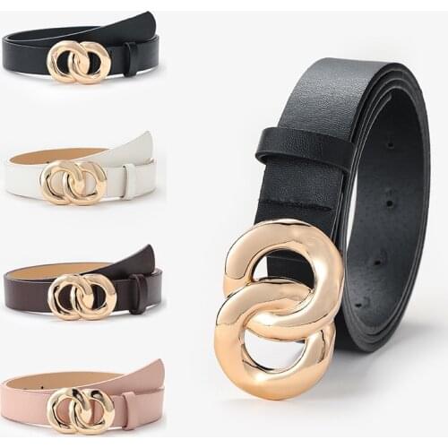 Luxury Women Belts PU Double Round Alloy Pin Buckle THIN Belt For Jeans Simple All-Match Belt For Female Cinturones Para Mujer