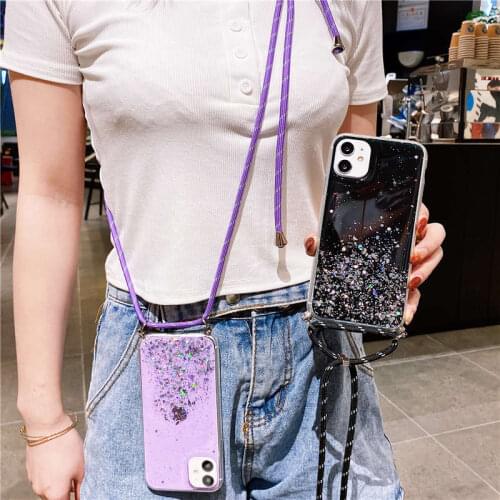 Luxury Bling Glitter Necklace Lanyard Case For Huawei Y9 Prime 2019 Honor 8X 10i 10 20 Pro P20 P30 P40 Lite Mate 30 P Smart 2020