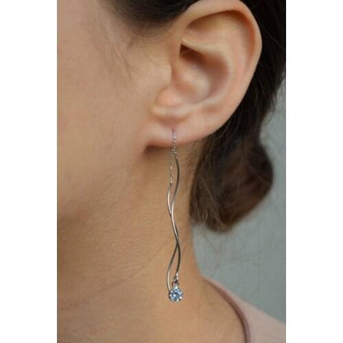 Argentum Concept-Zircon Cubic Zirconia Chain Silver Design Earrings