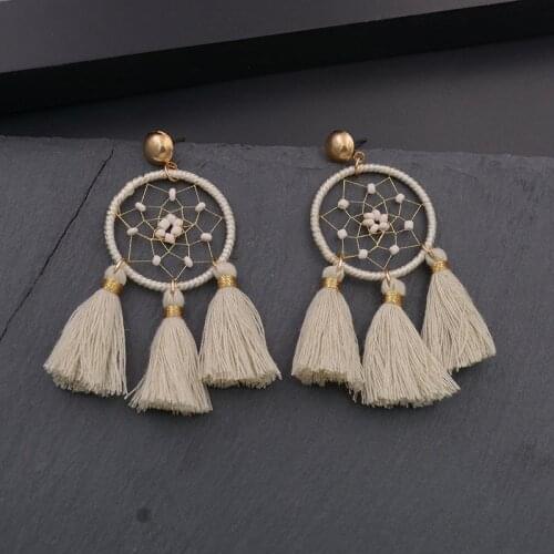 WELLMOREhandmade bohemia tassel earrings retro round beads drop dangle earrings for women Female jewelry dropshipping whlesale