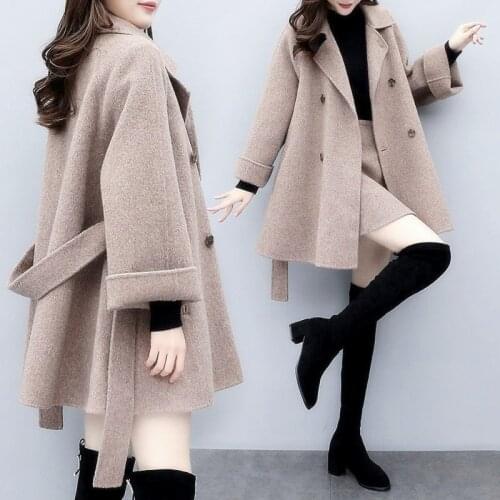 SWYIVY Wool Coats With Skirt Winter Warm Coats Women New 2020 Winter Mid Long Design Women Loose Woolen Coats Treach