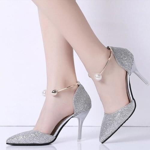 Pearl Bling Shoes Highheels Shoes Elegant Sexy New Stiletto Black Heels Silver Pumps Wedding Shoes for Women Bride Gold Sandals
