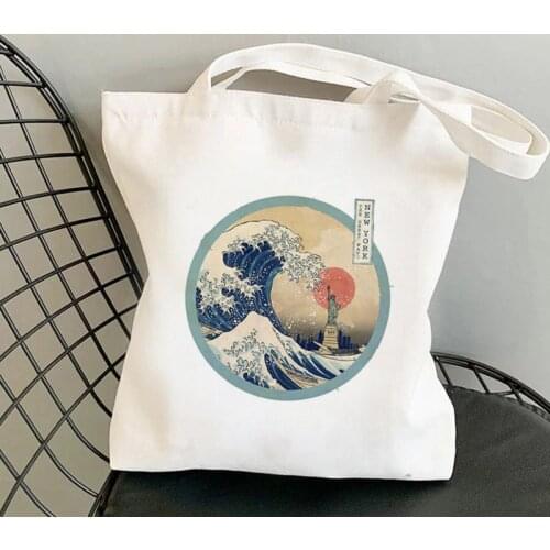 2021 Shopper The Great Wave New York Printed Tote Bag women Harajuku shopper handbag girl Shoulder shopping bag Lady Canvas Bag