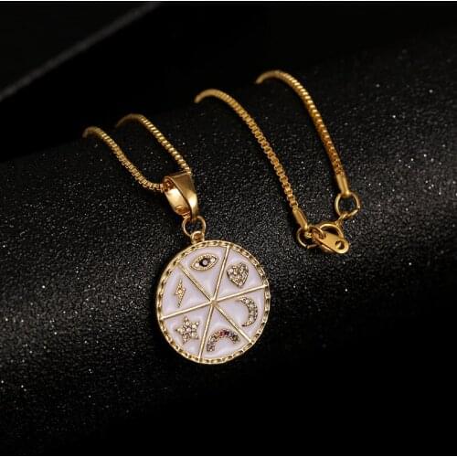 Trendy Women Men Round White Enamel Pendant Necklace 2020 Fashion Copper Chain Gold Color Necklace Statement Jewelry Gift