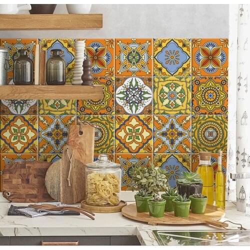 Pack 72 tile size 10x10 cm - Made in Italy-for bathroom and kitchen Stickers design-the tea in the desert