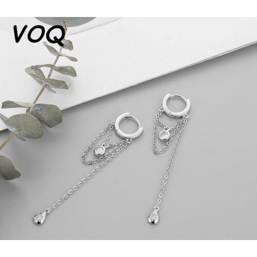 VOQ 925 Sterling Silver Long Tassel Water Drop Shape Earrings for Women Handmade Jewelry