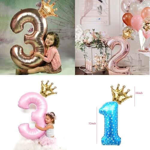 2pcs Big Size 32inch Gold digital Silver number Foil Balloons adult Kids birthday party decorations Baby Shower crown Balloon