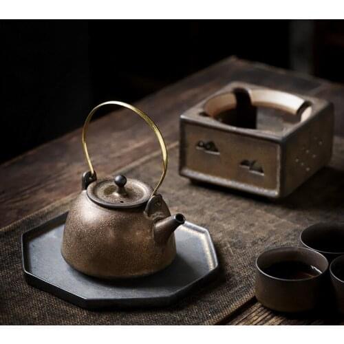 Japanese Style Teapot Retro Teapot Single Pot Ceramic Handle Pot Gilt Rust Glaze Kung Fu Tea Set Teapot Antique Old Ceramic Pot
