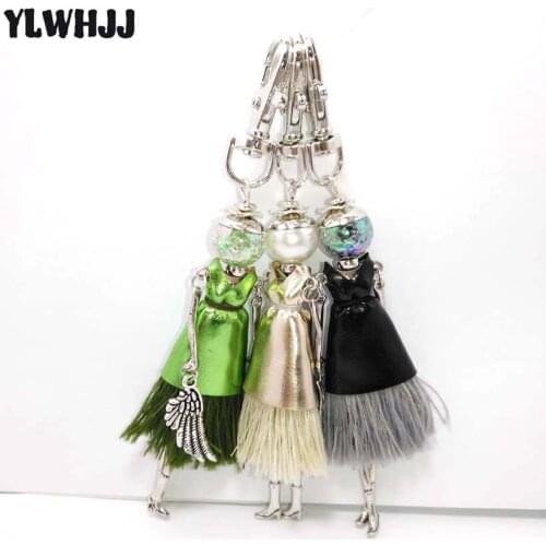 YLWHJJ brand women bag leather keychain for car girl couple doll alloy tassel key chains cute baby fashion statement jewelry