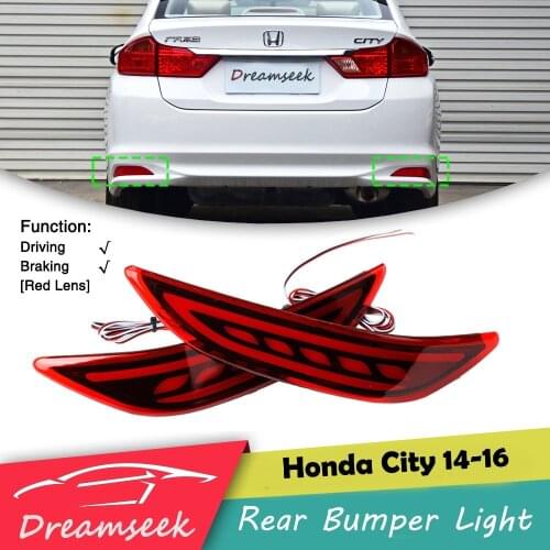 LED Rear Bumper Tail Light for Honda City 2014 2015 2016 Brake Lamp with Dynamic Sequential Turn Signal Red / Smoke Lens