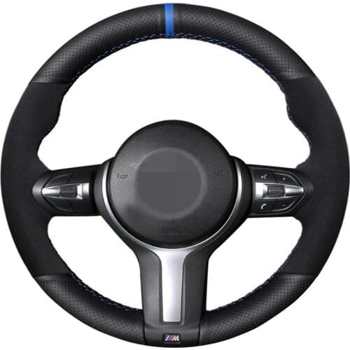 Car Steering Wheel Cover Black Genuine Leather Suede For BMW M4 M5 M6 F87 M2 F80 M3 F82 F12 F13 F85 X5 M F86 X6 M F33 F30