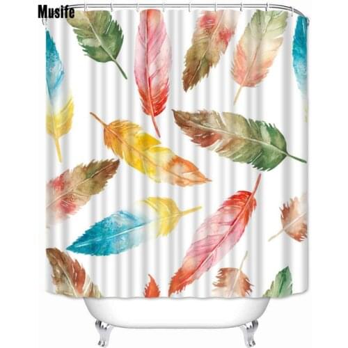 Musife Custom High Quality Feather Shower Curtain Waterproof Bathroom Polyester Fabric Bathroom Curtain