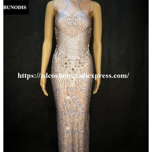 ZD140 Women Bling Long Skirt Full Of Sparkling Crystals Nightclub Party Birthday Celebration Clothing Singer Stage Sear Costume