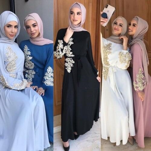 Womens Lace Bead Loose Long Dress Womens Robe Dress abaya turkey islamic clothing islamic clothing clothes for muslim