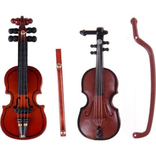 1PCS Music Instrument DIY 1/12 Dolls House Wooden Violin Plastic Mini Violin Dollhouse Crafts Dollhouse Accessories