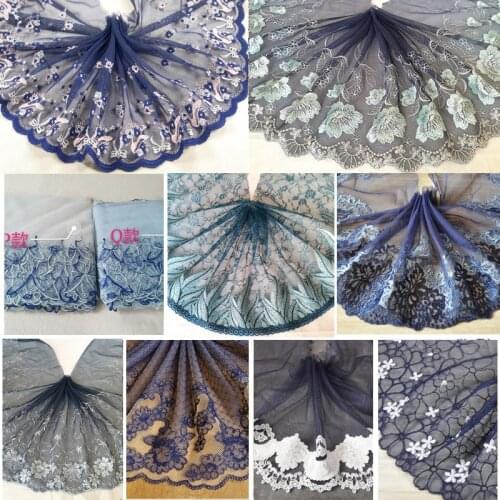 3 Meters 10-23cm Blue Mesh Embroidery Lace Ribbon Dress Decoration Garment Material Needlework Sewing Accessories 869