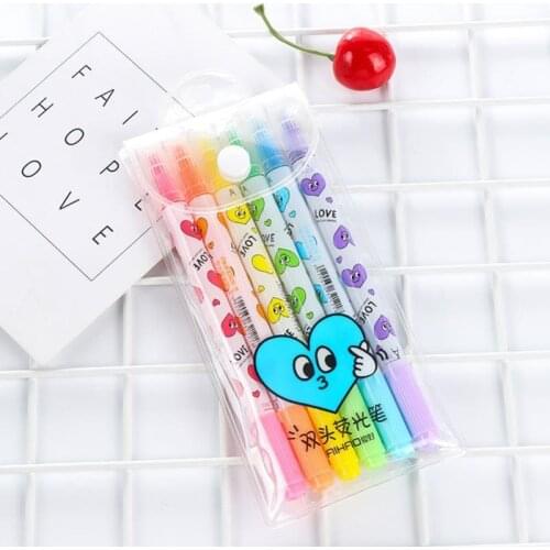 36 pcs/Lot Good luck highlighter pen Dual-side color liner caneta neon Stationery Office planner marker School supplies EB688