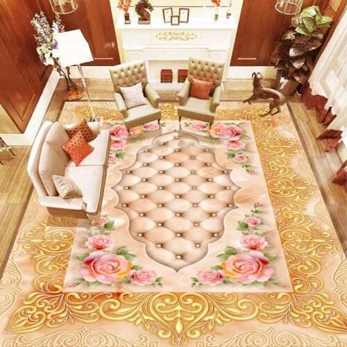 Custom 3D Floor Sticker PVC Waterproof Self-adhesive Marble Soft Bag Flower European Style Living Room Ceiling Floor Wallpaper