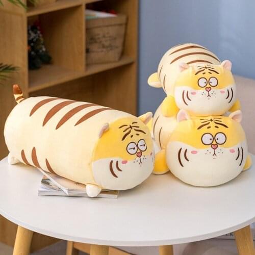 50cm Funny Fat Tiger Plush Toy Soft Stuffed Cartoon Animal Sofa Long Pillow Cushion High Quality Birthday Gift For Girlfriends