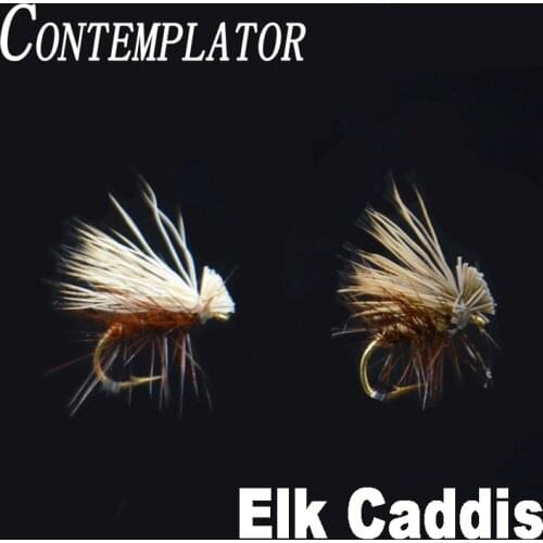 6pcs 14# Brown/Tan Elk Hair Caddis fly fishing dry flies 2styles adult caddisflies/stoneflies lures striking steelhead grayling