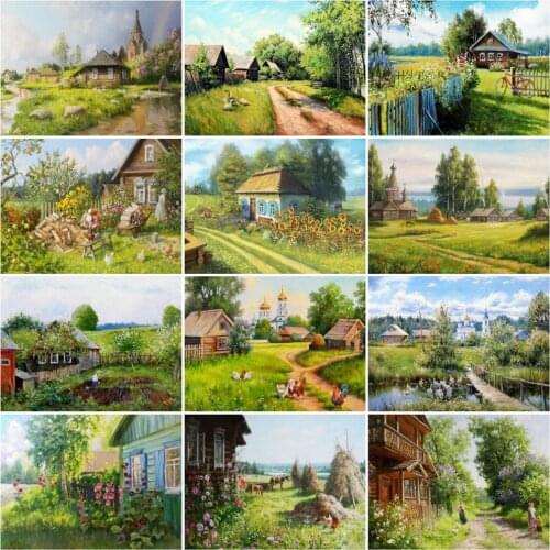 HUACAN 5D Diy Diamond Painting Countryside Scenery Home Decoration Diamond Embroidery Mosaic Spring Cross Stitch Gift