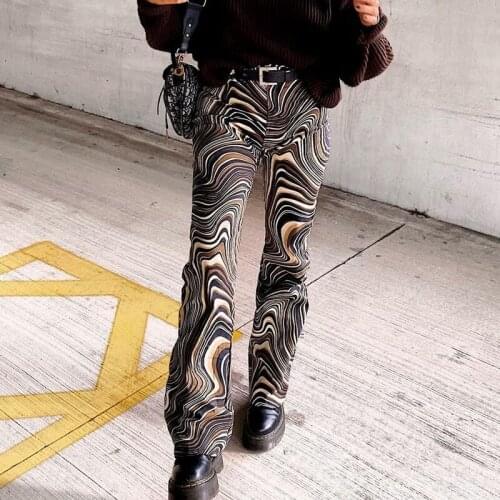 Showmirror High Waisted Flare Pants Women Harajuku Y2K High Waist Zebra Print Straight Long Trousers Clothes Harajuku Joggers