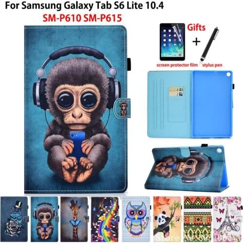 P615 Case For Samsung Galaxy Tab S6 Lite 10.4'' 2020 SM-P610 SM-P615 Cover Funda Tablet Cartoon monkey Stand Skin Shell +Gift