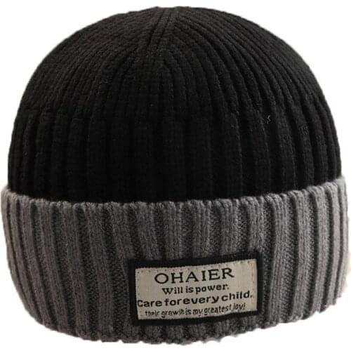 Childrens hat knitted cute woolen hat thin style boys and girls trendy color matching knitting and inner lining head hat