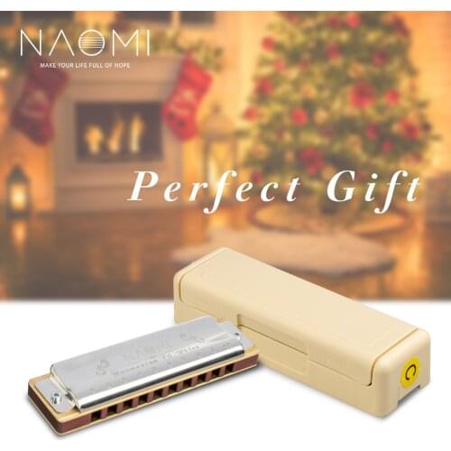 NAOMI Blues Harmonica Mouth Organ 10 Hole C Key with Case Brass Reeds Diatonic Sandalwood Harmonica Solo Performance