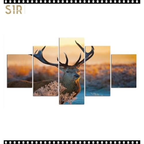 HD 5 Pieces Deer Elk Animal Pictures Posters Wall Art Home Decor for Living Room Painting on The Wall Deer Elk Pictures Wall Art