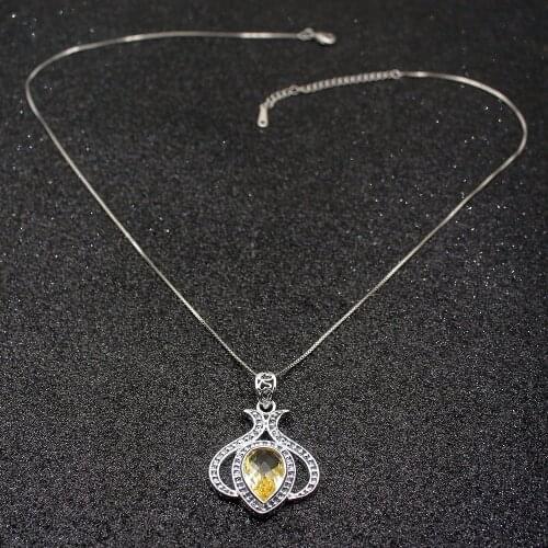 Hermosa Adorable Shiny YellowCitrine Silver Color For Women Charms Pendant Chain Necklace 20 Inch