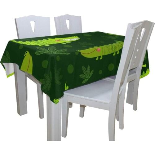 Cute Green Crocodile Decorative Tablecloth Wrinkle Free Tablecloths for Kitchen Room