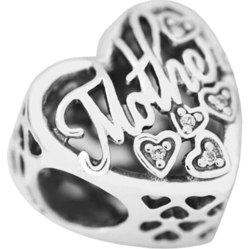 Love for Mother Cutout Heart Charms Jewelry DIY Making 100% 925 Sterling Silver Jewelry Mothers Day Gifts Fit Charm Bracelets
