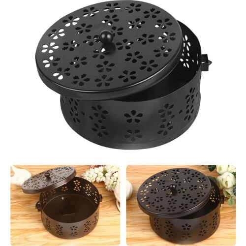 Metal Mosquito Coil Holder Hollow Mosquito Coil Box Round Incense Burner With Handle Home Office Portable Incense Coil Holder