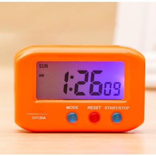 Battery Power Blue Night Light Square MINI Clock,Blue/White/Pink/Black /Orange Alarm Car Clock With stopwatch Function Watch