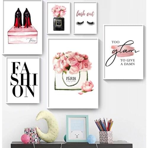Vogue Girl Flowers Perfume High Heels Wall Art Canvas Painting Nordic Posters And Prints Wall Pictures For Grils' Room Decor