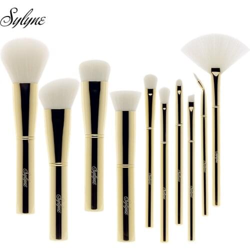 Sylyne makeup brush set 10pcs high quality metal handle Gold soft make up brushes kit tools