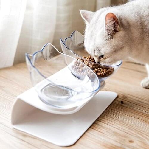 Non slip Double Cat Bowl with Raised Stand Pet Food Cat feeder Protect Cervical Vertebra cat food bowl for dogs Pet Products