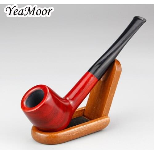 New Straight Smoking Pipe 9mm Filter Red Sandal Wood Pipe with Wooden Stand 10 tools free Handmade Tobacco Pipe