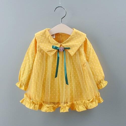 2019 New Kids Girl Dress Toddler Baby Long Sleeve Dresses Autumn Dot Bow Clothing Girls Cotton Princess Dress Kid Tops Outfits