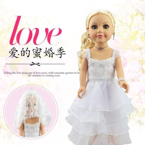 New Pattern Clothes White Four Layer Wedding Dress+Headdress Fit 18 Inch American&43cm Babys New Born Doll Clothes Accessories