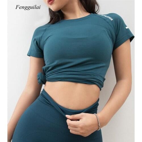 Summer New Fitness Short Sleeve Stretch for Running Sport Womens 2021 Letter Print Slim Fit Quick Dry T-Shirt