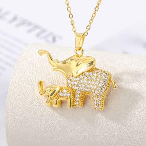 Charm Elephant Necklaces Copper Zirconia Pendant Gold Color Long Chain Animal Necklace For Women Party Birthday Jewelry Gift