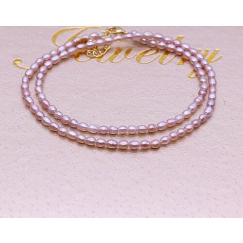 New Natural Pearl AA Necklace Rice Beads Shape Copper Buckle Chains Length 36+5cm Extended Chain Beads Size 4-5mm