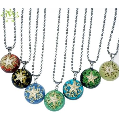 5pcs Natural Starfish Handmade Luminous Necklace Pendants Retro Stainless Steel Chain Jewelry Men Woman Friend Boho Necklaces