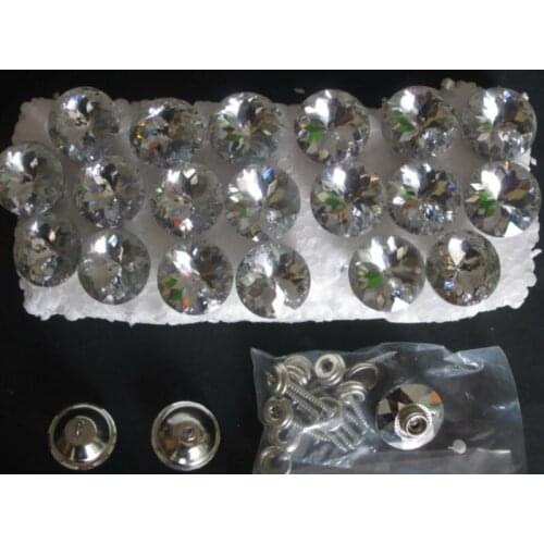 30mm Orchid Flower Faceted transparent White Glass Crystal button P150801-04