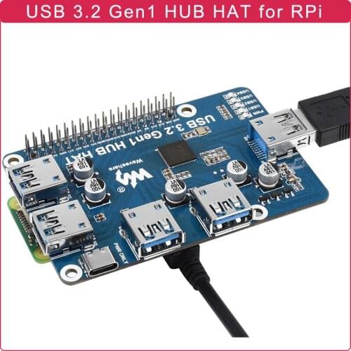 Raspberry Pi 4 Model B USB Hub Hat 4 x USB 3.2 GEN1 Ports Expansion Board Driver-Free for Raspberry Pi 400 / 3B Plus / 3B
