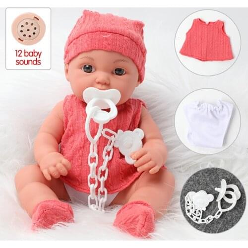 30.5cm Realistic bebe reborn newborn twin long hair doll 12 inch Full body soft silicone Sound education toys for girls partner